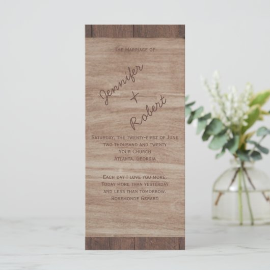 Barn Wood Beren Country Wedding Programme Programmakaart (Staand voorkant)