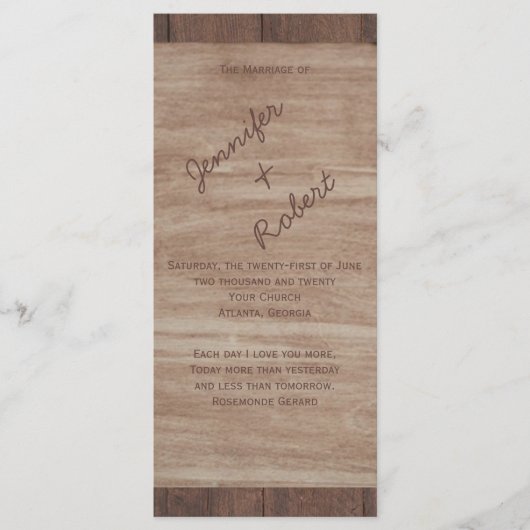 Barn Wood Beren Country Wedding Programme Programmakaart (Voorkant)