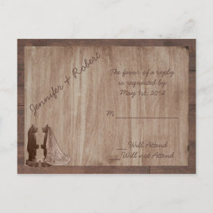 Barn Wood Beren Country Wedding RSVP Uitnodiging Briefkaart