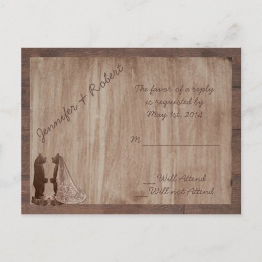 Barn Wood Beren Country Wedding RSVP Uitnodiging Briefkaart (Voorkant)