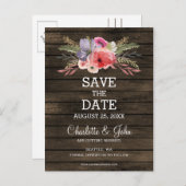 Barn Wood Bloemen Rustiek Land Save the Date Aankondigingskaart (Voorkant / Achterkant)