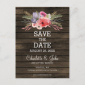 Barn Wood Bloemen Rustiek Land Save the Date Aankondigingskaart (Voorkant)