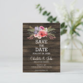 Barn Wood Bloemen Rustiek Land Save the Date Aankondigingskaart (Staand voorkant)