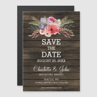 Barn Wood Bloemen Rustiek Land Save the Date Magnetische Uitnodiging