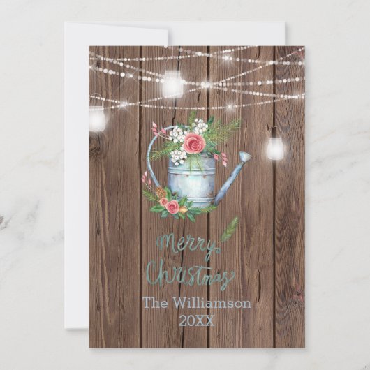 Barn Wood Borstel Schrift Kerst Floral Feestdagenkaart (Voorkant)