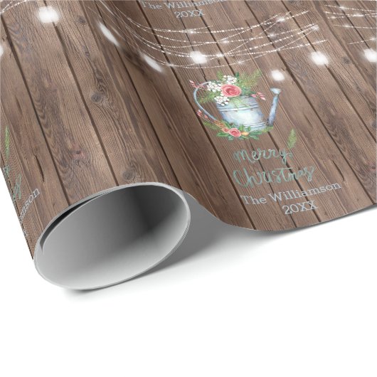 Barn Wood Brush Script Merry KerstFloral Cadeaupapier (Rol Hoek)