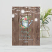 Barn Wood Brush Script Merry KerstFloral Feestdagenkaart (Staand voorkant)