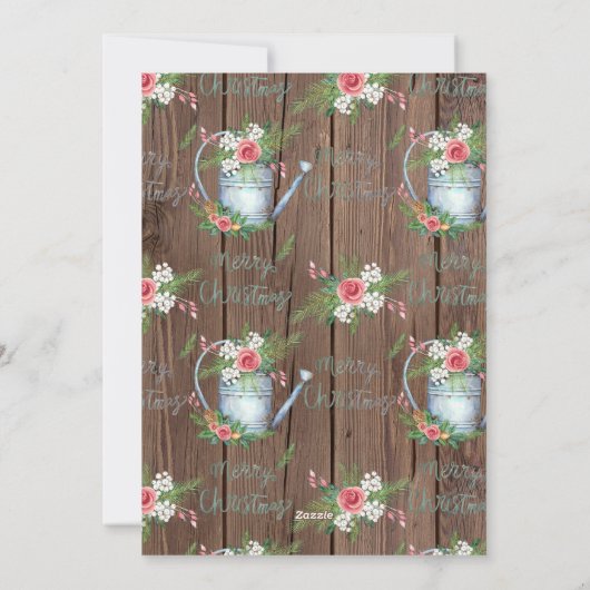 Barn Wood Brush Script Merry KerstFloral Feestdagenkaart (Achterkant)