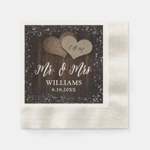Barn Wood Burlap Hearts Mr & Mrs Wedding Servet
