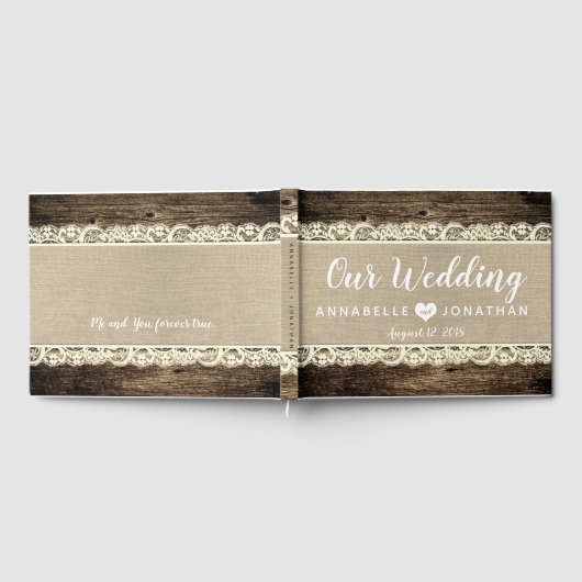 Barn Wood Burlap Lace Rustieke bruiloft gastenboek (Volledig)