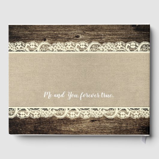Barn Wood Burlap Lace Rustieke bruiloft gastenboek (Achterkant)