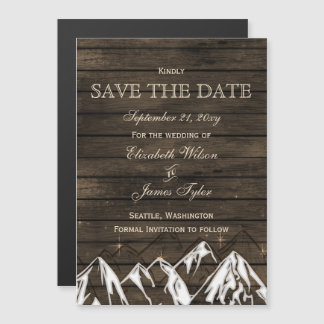 Barn wood Camping Rustic Mountains Save the Date Magnetische Uitnodiging