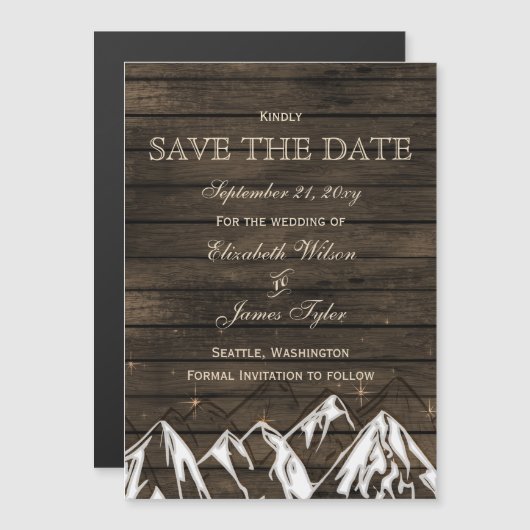 Barn wood Camping Rustic Mountains Save the Date Magnetische Uitnodiging (Voorkant / Achterkant)