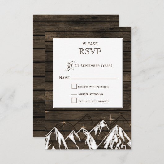 Barn wood Camping Rustic Mountains Wedding rsvp (Voorkant / Achterkant)
