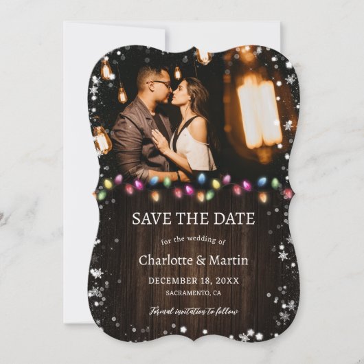 Barn Wood Christmas Lights Country Holiday Wedding Save The Date (Voorkant)