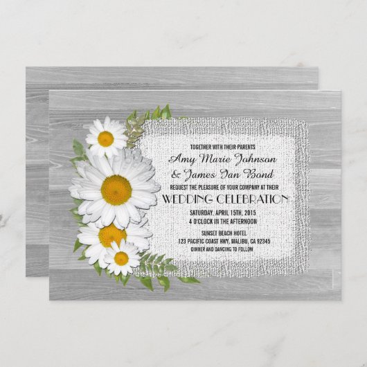 Barn wood daisy rustige bruiloft nodigt daisy uit2 kaart (Voorkant / Achterkant)