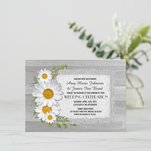 Barn wood daisy rustige bruiloft nodigt daisy uit2 kaart (Staand voorkant)