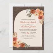 Barn Wood Earthy Burnt Oranje Floral Arch Wedding Kaart (Voorkant)