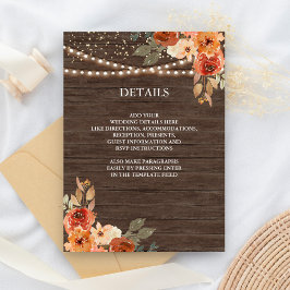 Barn Wood Earthy Floral Terracotta Wedding Details Informatiekaartje