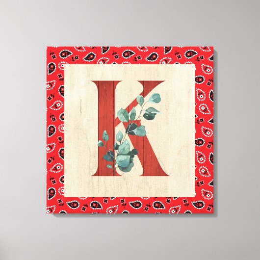 Barn Wood en Bandana Letter K Canvas afdrukken (Voorkant)