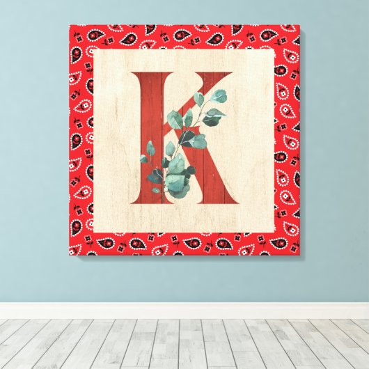 Barn Wood en Bandana Letter K Canvas afdrukken (Insitu (Houten vloer))