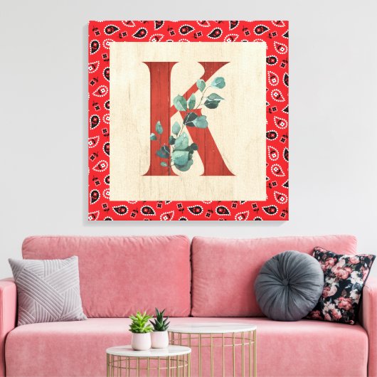 Barn Wood en Bandana Letter K Canvas afdrukken (Insitu (Woonkamer))