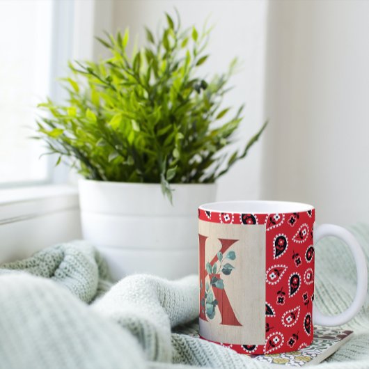 Barn Wood en Bandana Letter K Grote Koffiekop