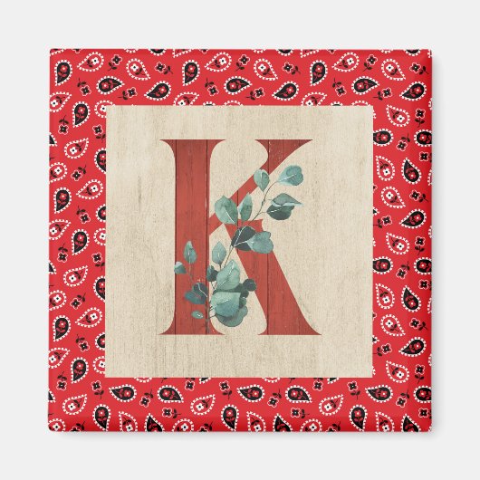 Barn Wood en Bandana Letter K Magneet (Voorkant)
