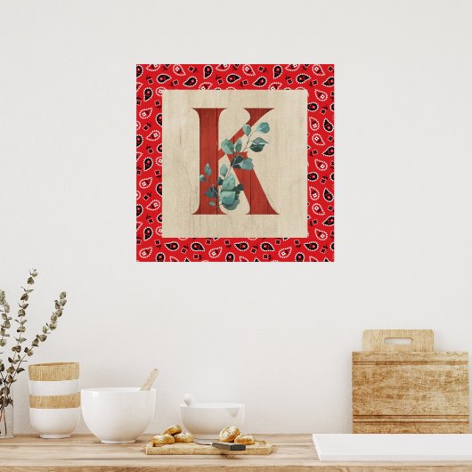 Barn Wood en Bandana Letter K Poster (Keuken)