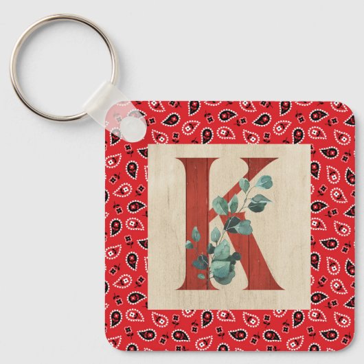 Barn Wood en Bandana Letter K Sleutelhanger (Voorkant)