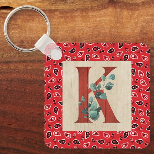 Barn Wood en Bandana Letter K Sleutelhanger (Voorkant)