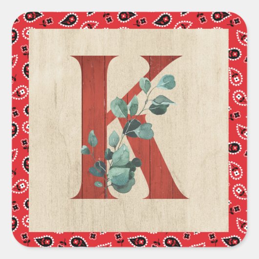 Barn Wood en Bandana Letter K Vierkante Sticker (Voorkant)