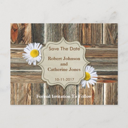 Barn Wood en Daisy Save the Date Aankondigingskaart (Voorkant)