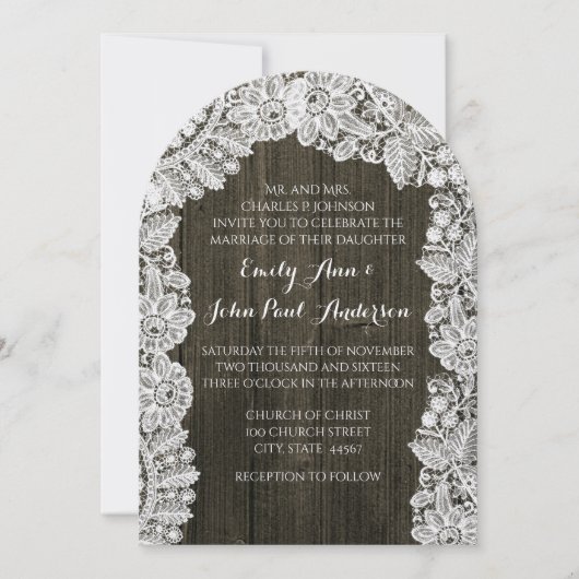 Barn Wood en Lace Wedding Invitations Kaart (Voorkant)