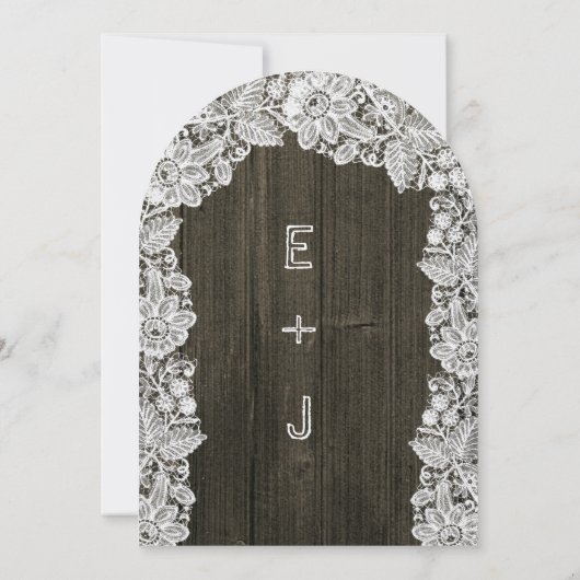 Barn Wood en Lace Wedding Invitations Kaart (Achterkant)