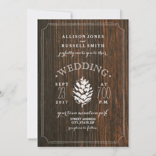 Barn Wood en Pine Cone Rustic Wedding Kaart (Voorkant)