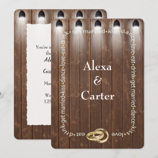 Barn Wood en Spotlights Wedding Kaart (Voorkant / Achterkant)