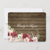 Barn Wood en String Lights Burgundy Floral RSVP I Kaart (Achterkant)