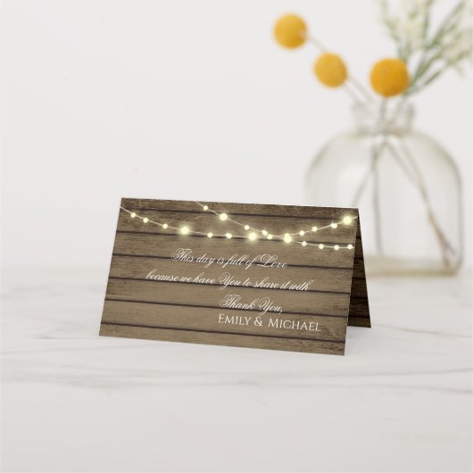 Barn Wood en String Lights Place Card Plaatskaartje (Achterkant)