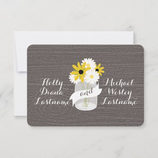 Barn Wood Geïnspireerd Mason Jar + Wildbloemen RSV RSVP Kaartje (Voorkant)