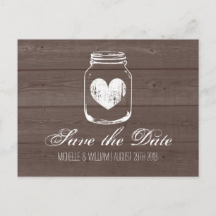 Barn wood grain jar save the date cards aankondigingskaart