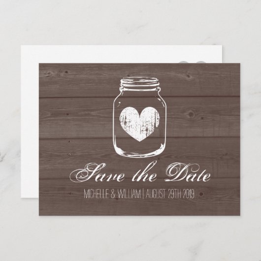 Barn wood grain jar save the date cards aankondigingskaart (Voorkant / Achterkant)