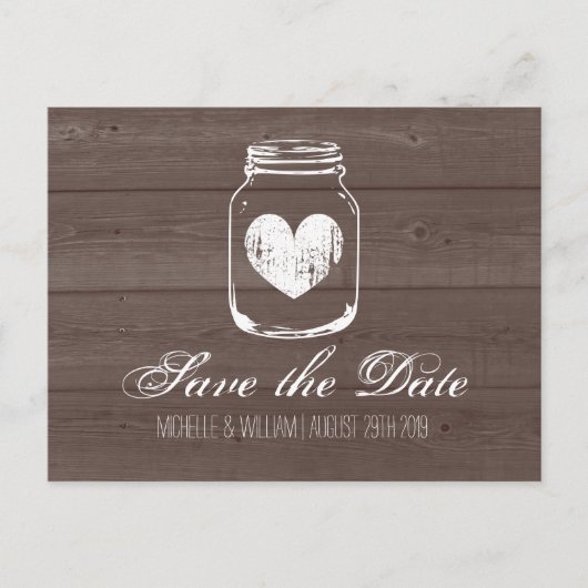 Barn wood grain jar save the date cards aankondigingskaart (Voorkant)