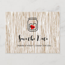 Barn wood grain mason jar save the date cards