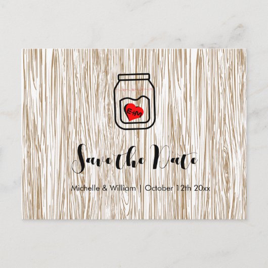 Barn wood grain mason jar save the date cards aankondigingskaart (Voorkant)