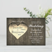 Barn Wood Heart Country Wedding Invitation Kaart (Staand voorkant)