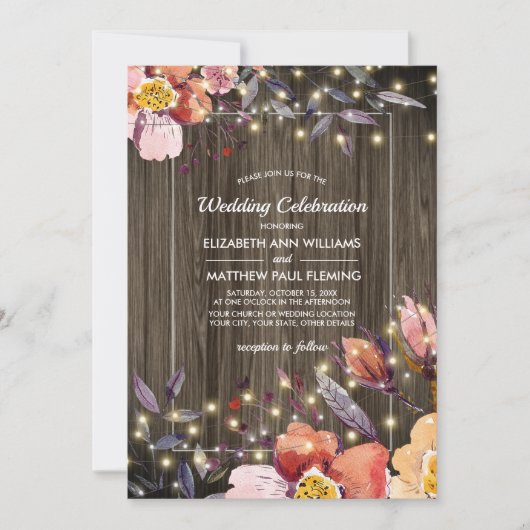 Barn Wood | Herfst bloemen | Lichte bruiloft Kaart (Voorkant)