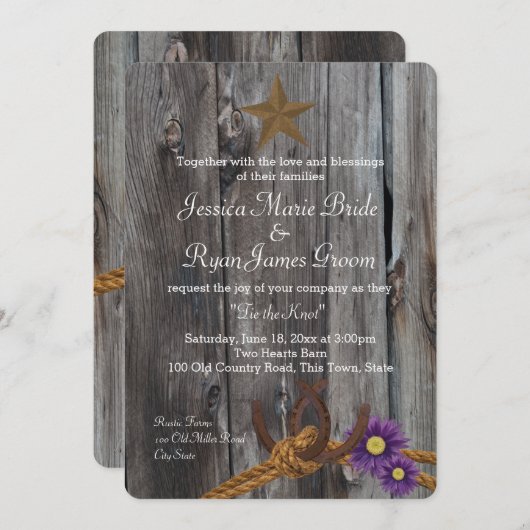 Barn Wood Hoefijzers en Touw Kaart (Voorkant / Achterkant)