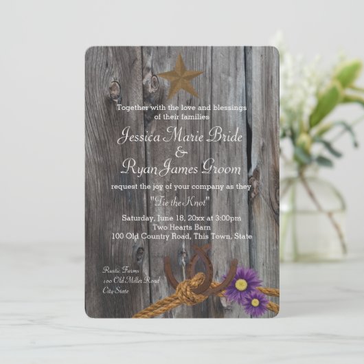 Barn Wood Hoefijzers en Touw Kaart (Staand voorkant)