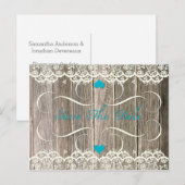 Barn Wood Lace Blauwgroen Hearts Swirls Save the D Aankondigingskaart (Voorkant / Achterkant)